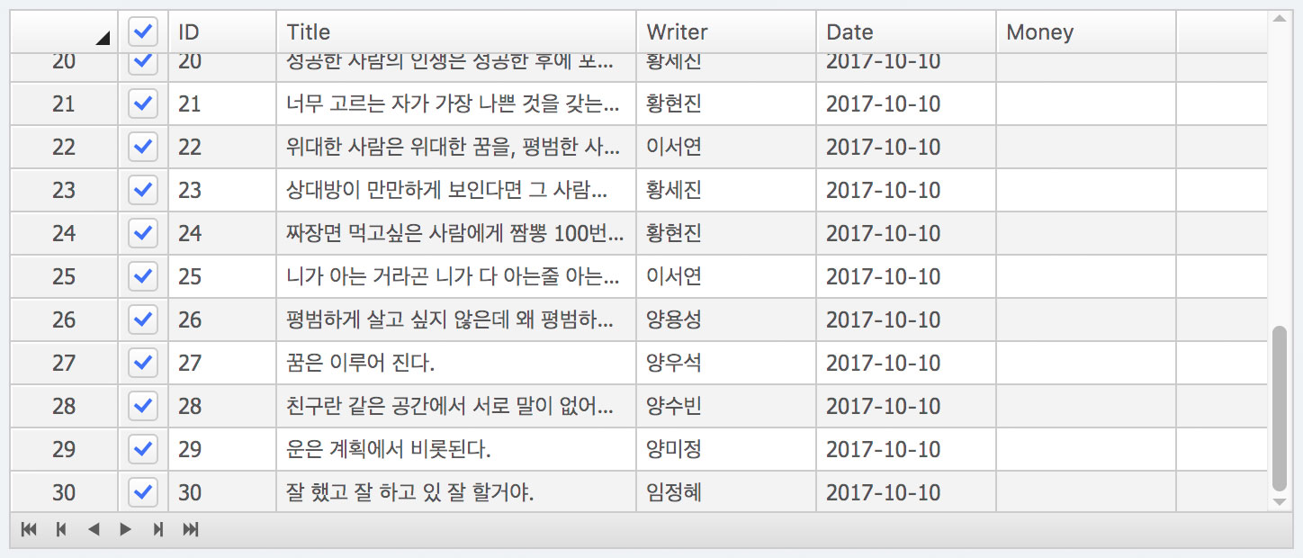 axui-datagrid example Row selector