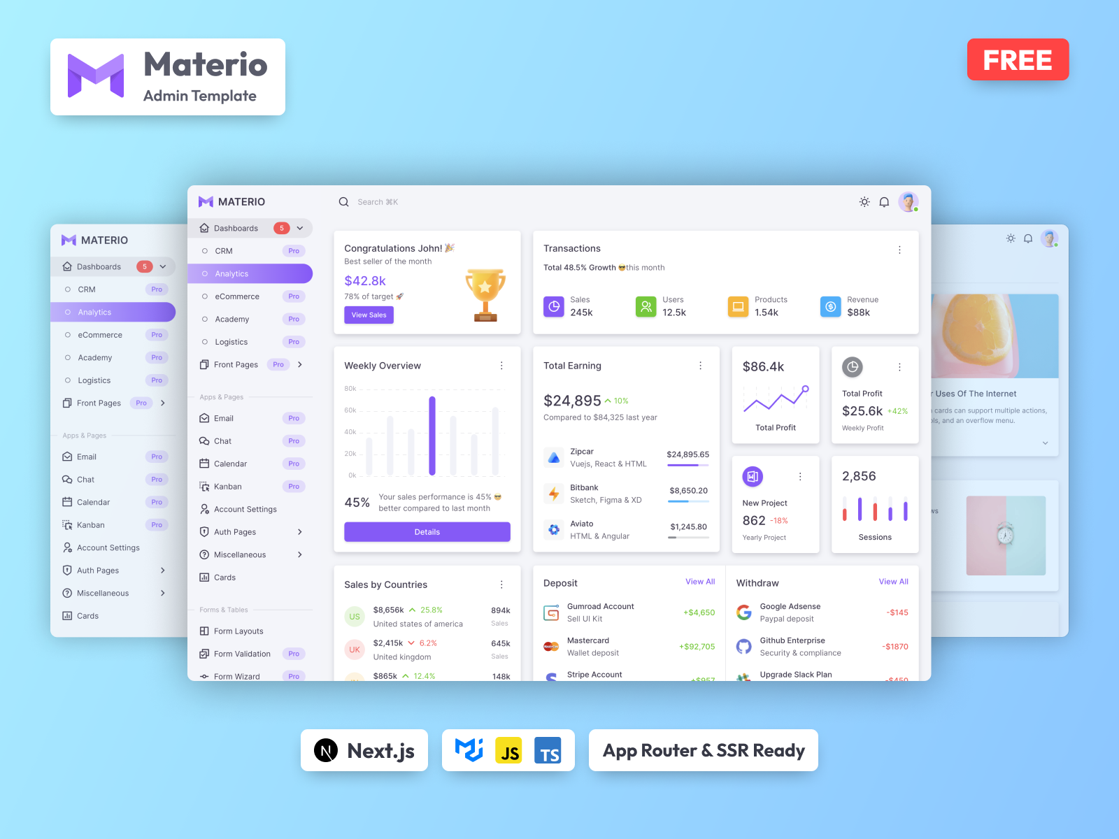 Materio – MUI React NextJS Admin Template Free