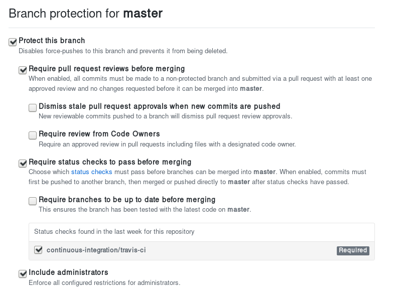 Possibly desired branch protection settings