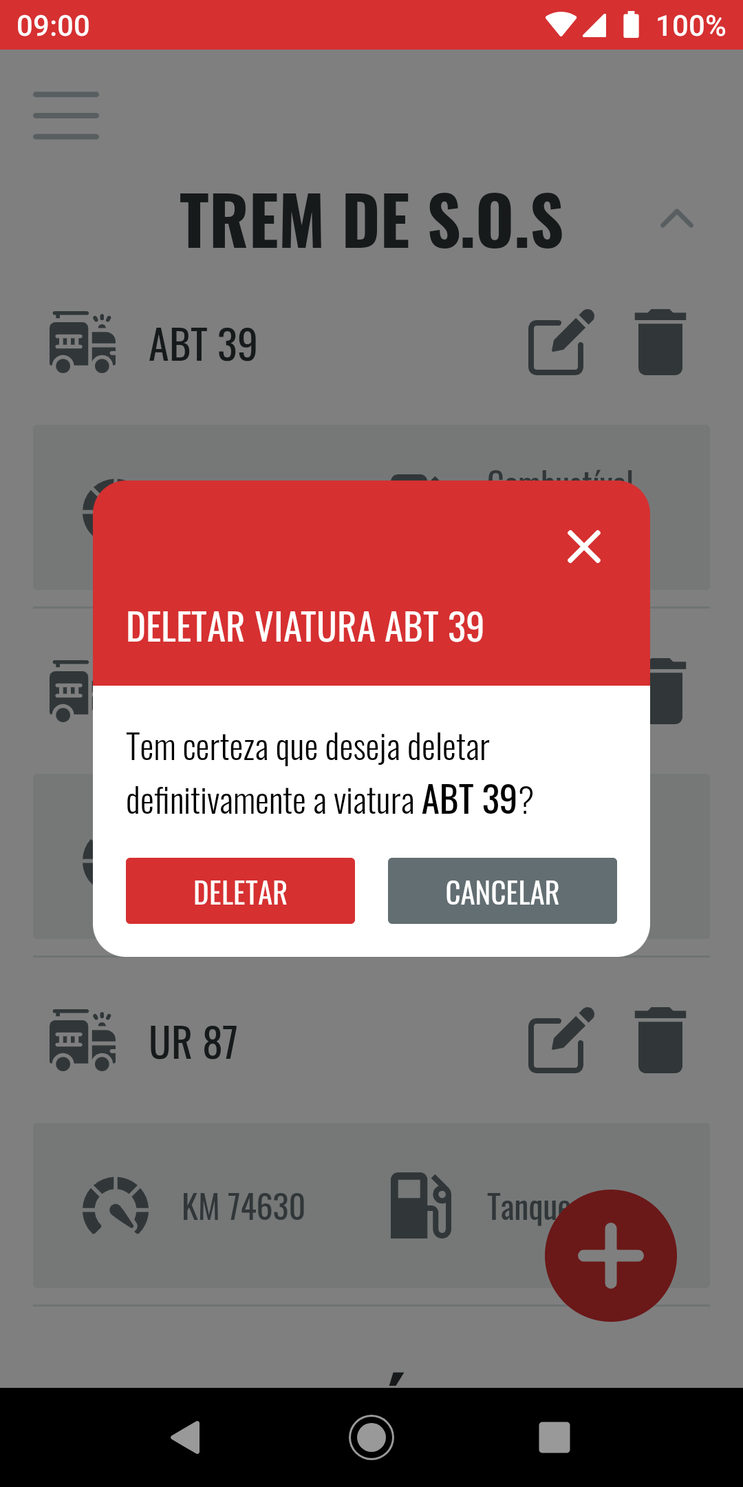 Modal de deletar uma viatura