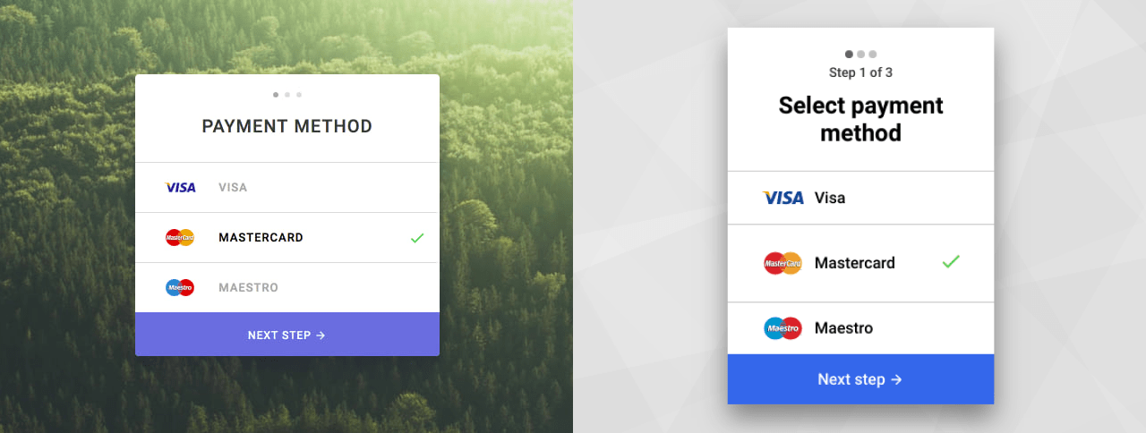 my design vs original for payment method picker