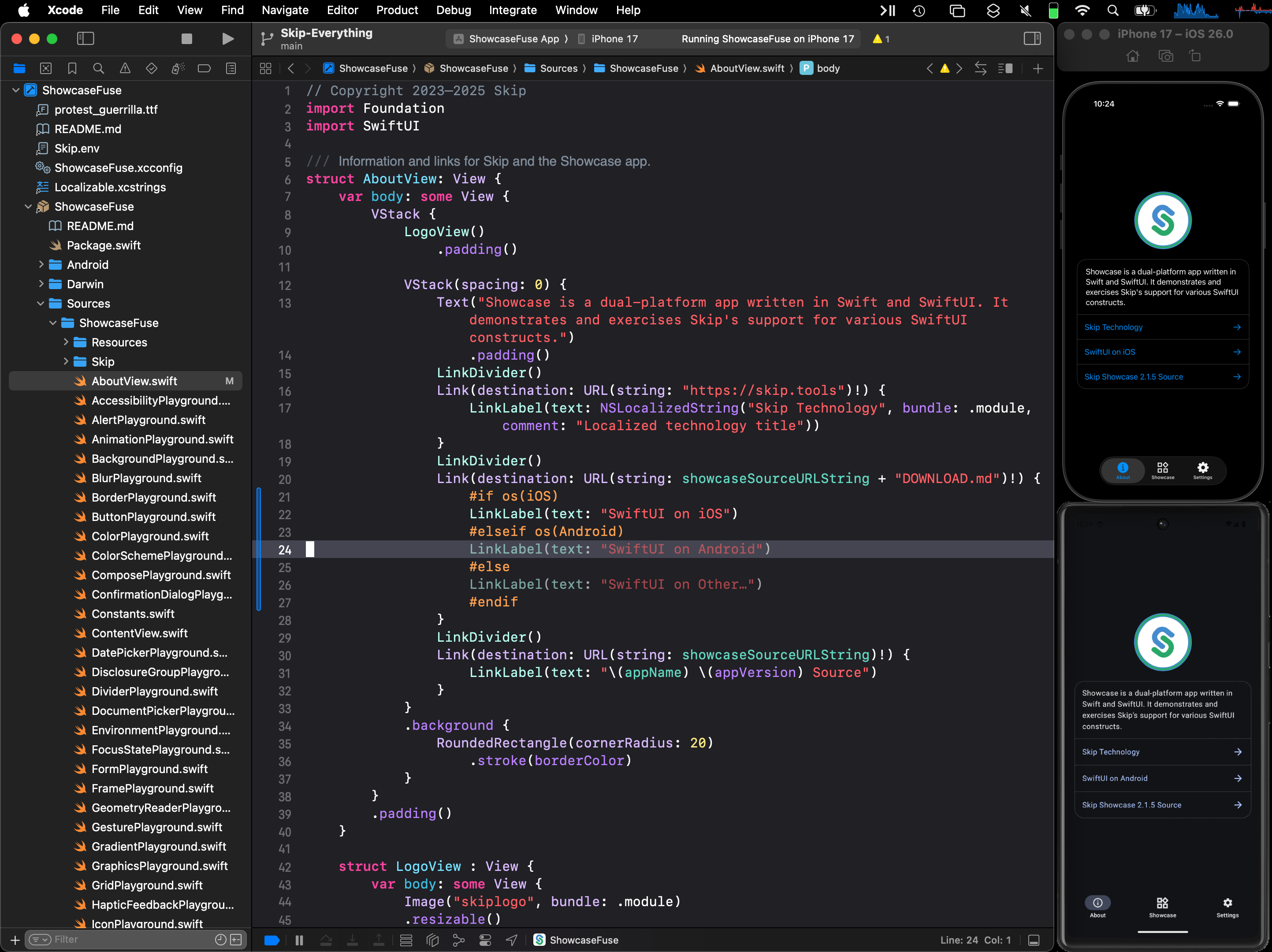 Skip Showcase running on iOS and Android