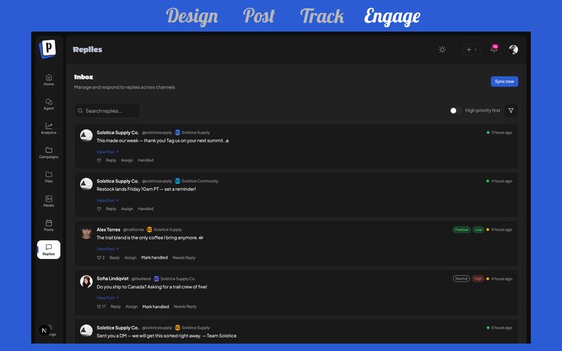 Engage — the reply inbox with comments from every channel in one place