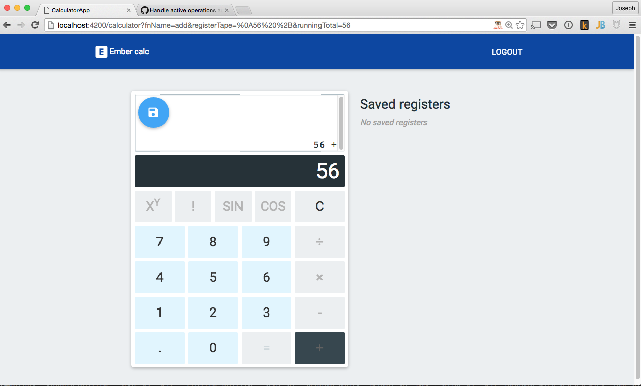 calculator showing save register link