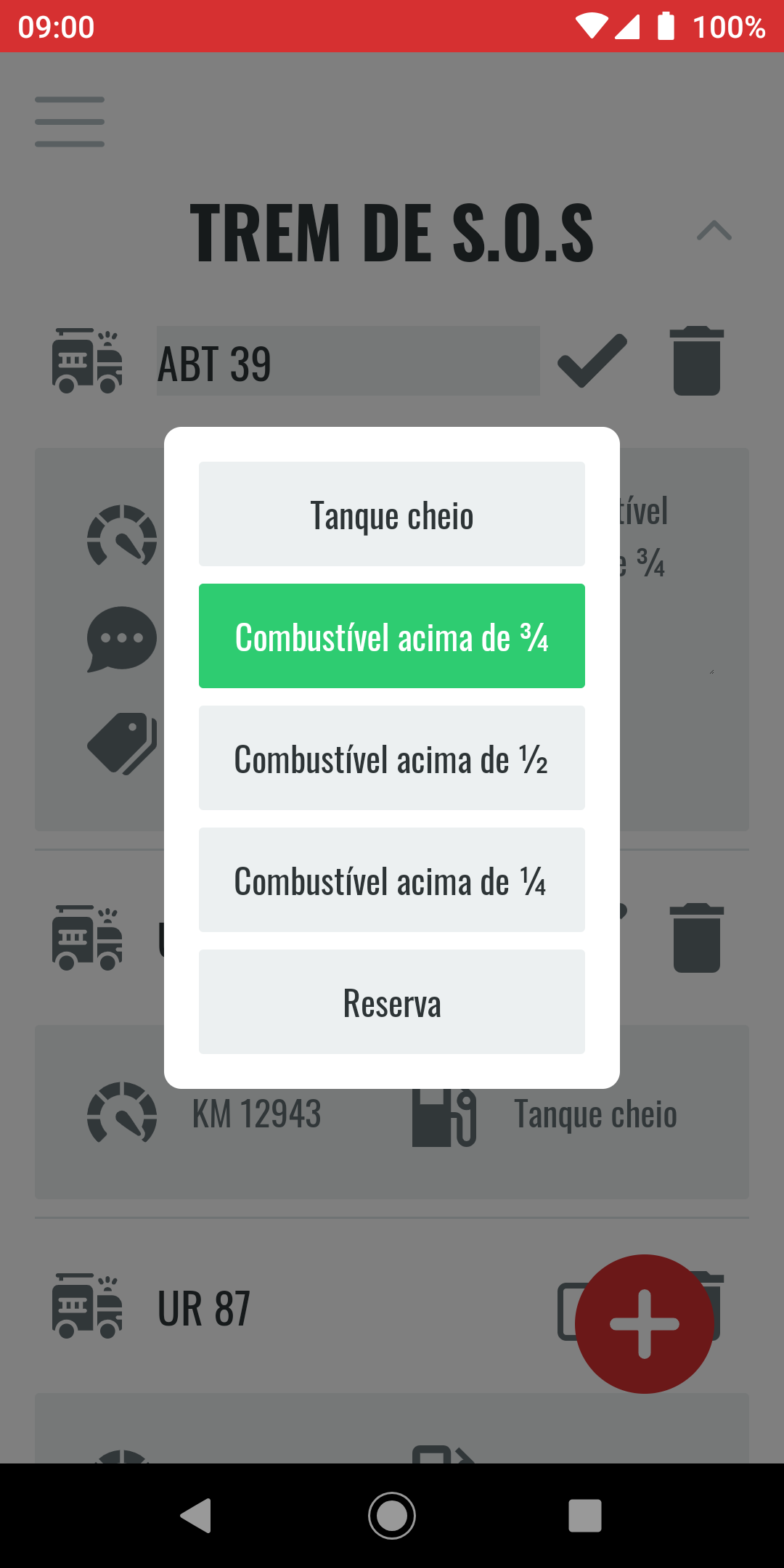 Modal de editar o nível de combustível