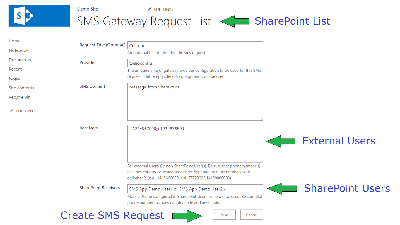 Sending SMS from SharePoint Online / SharePoint 2016.