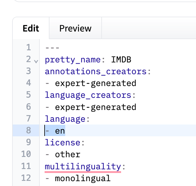 Screenshot of YAML metadata