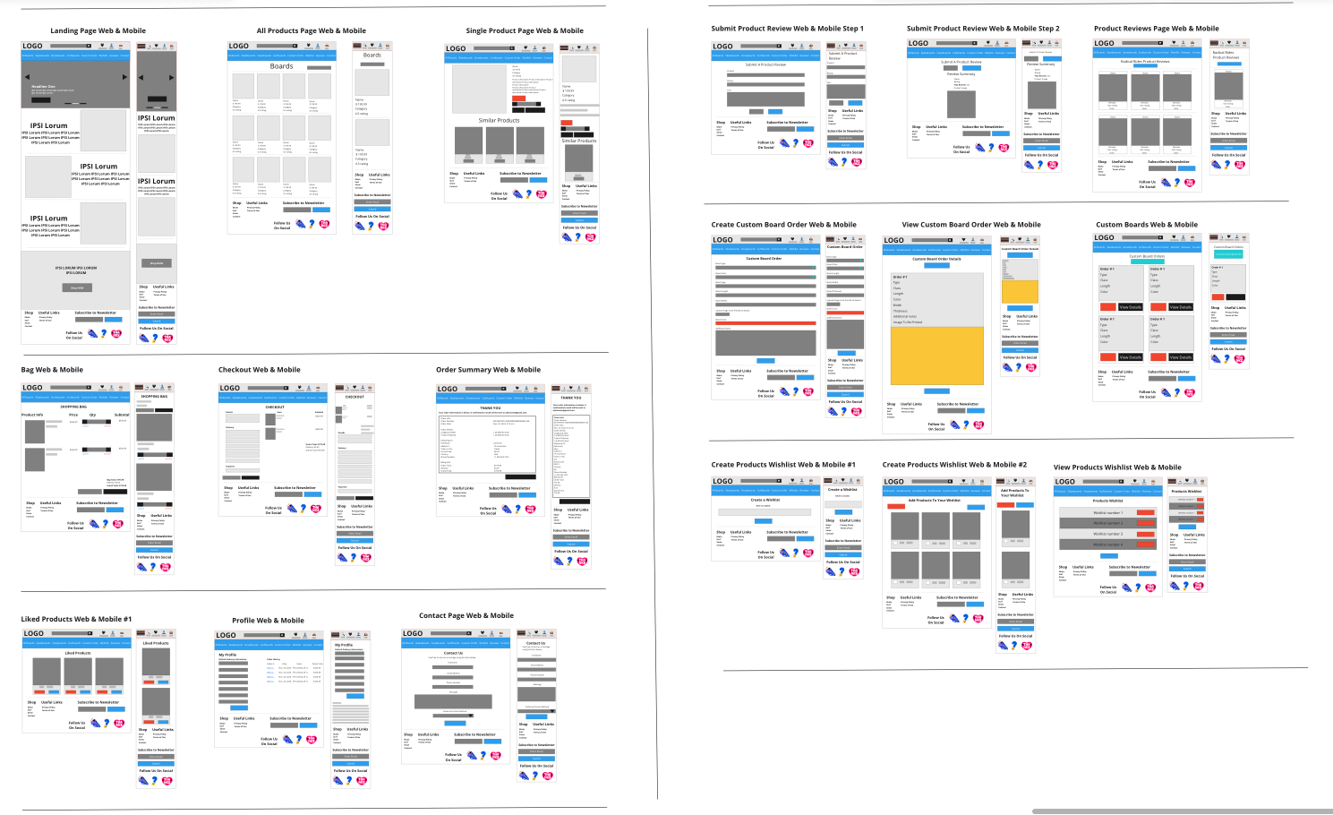 Radical Rides project wireframes