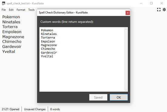 KuroNote 2.2.0.0 spell check dictionary editor