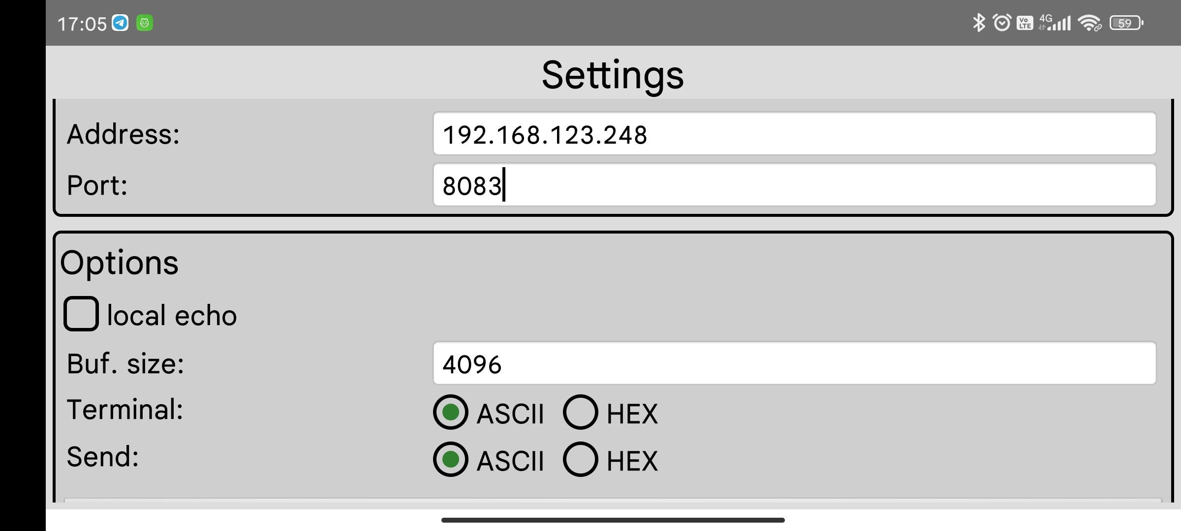 tcp client setting