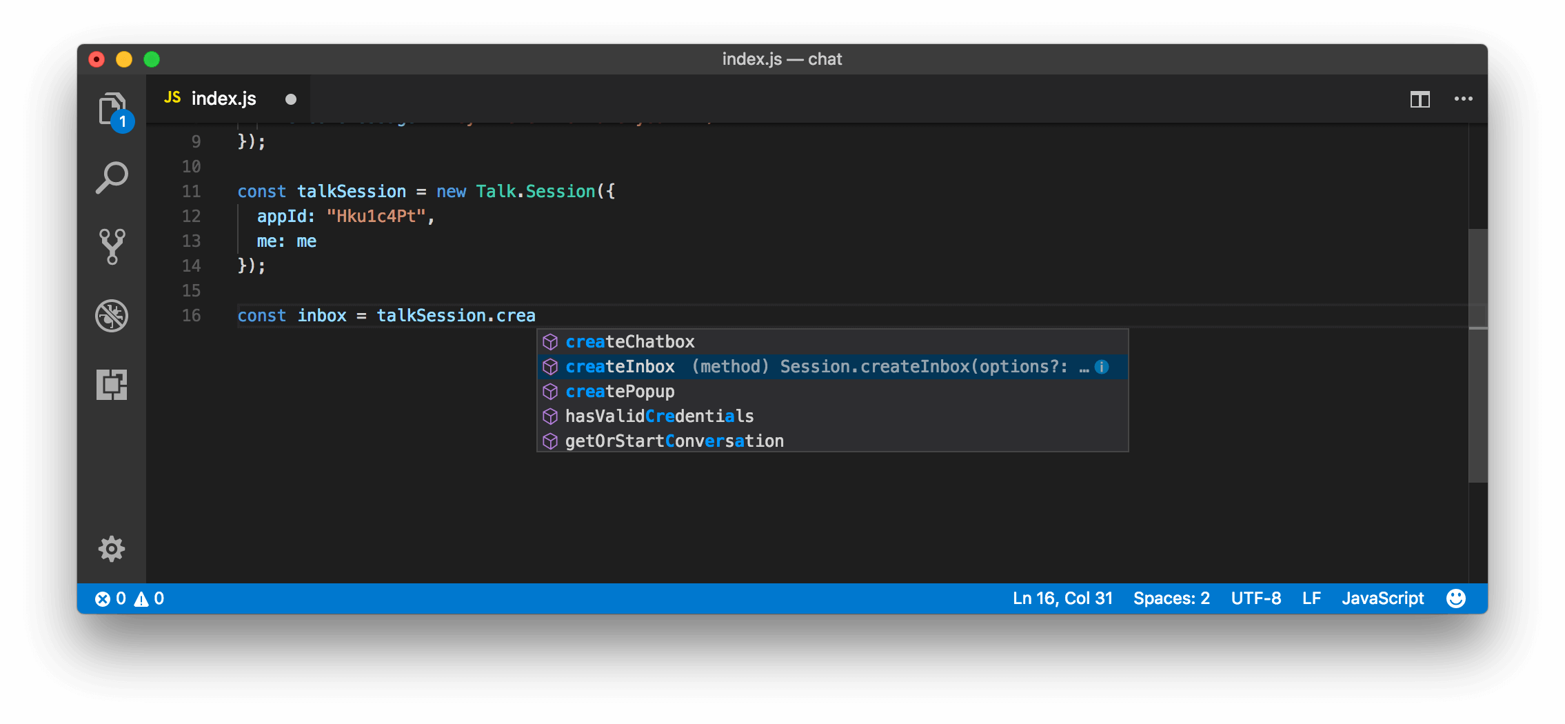 Visual Studio Code autocomplete screenshot