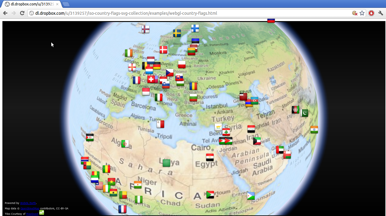 WebGL Earth - ISO country flags