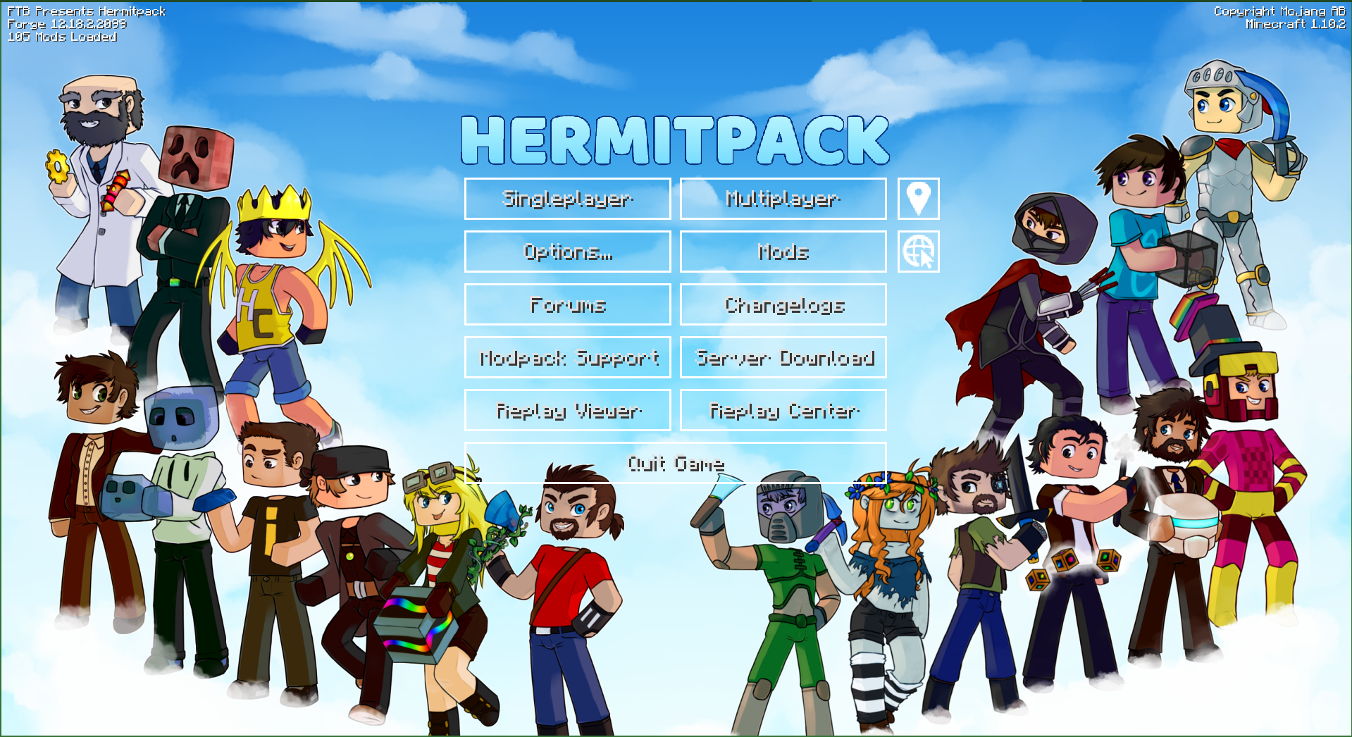 Image of HermitPack Main Menu with ReplayMod buttons