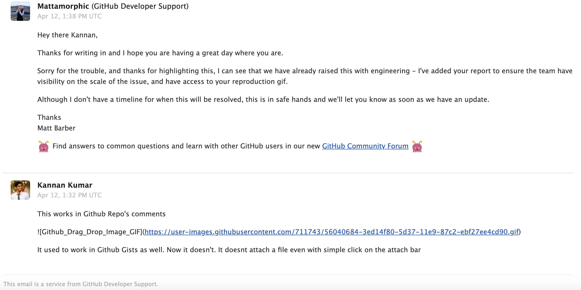Github Support response