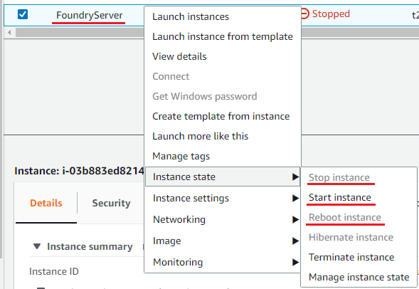 EC2 Instance Actions