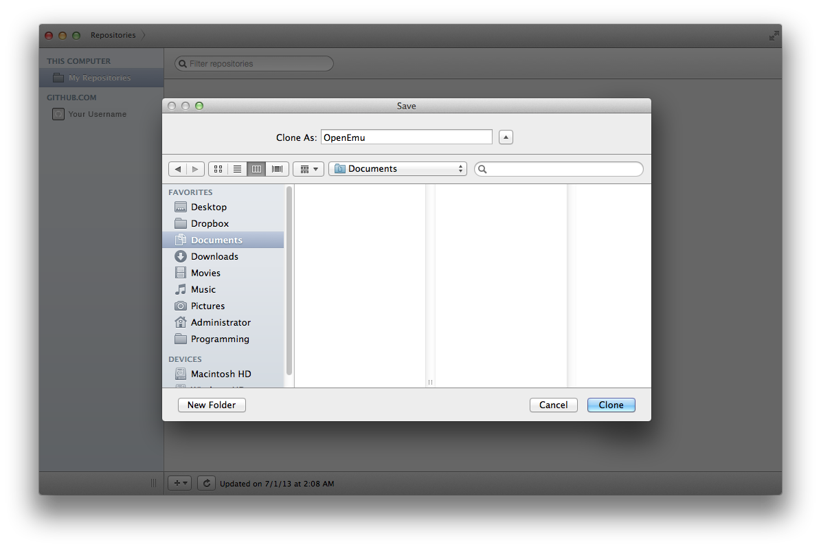 Clone in Github for Mac