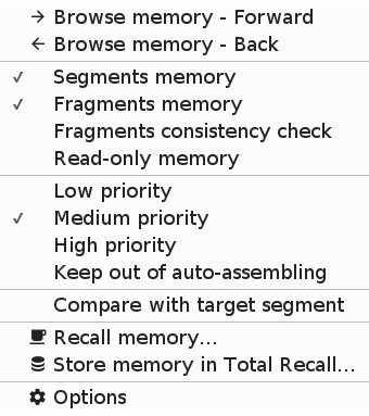 Memory context menu