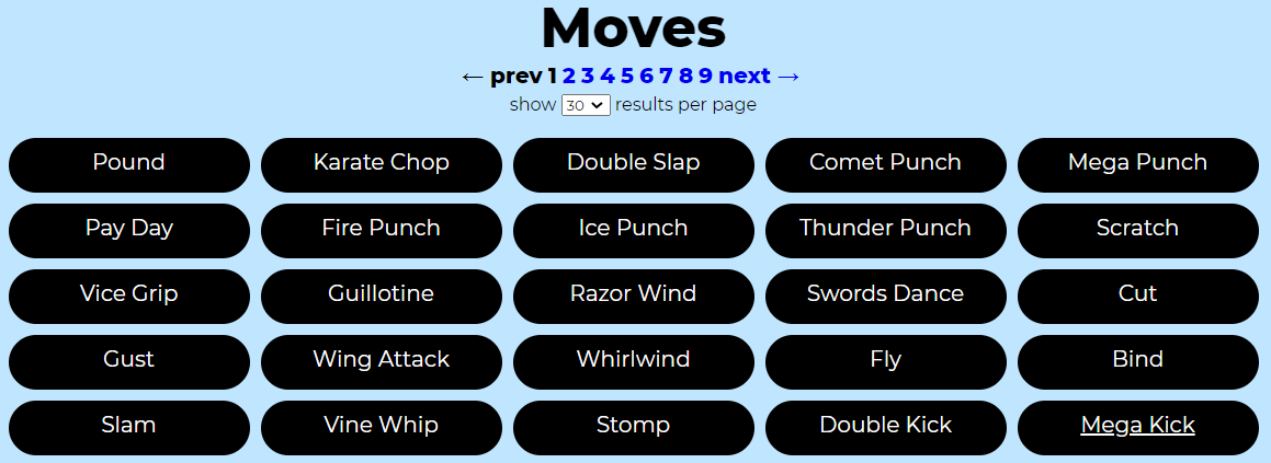 Pokémon Moves listing