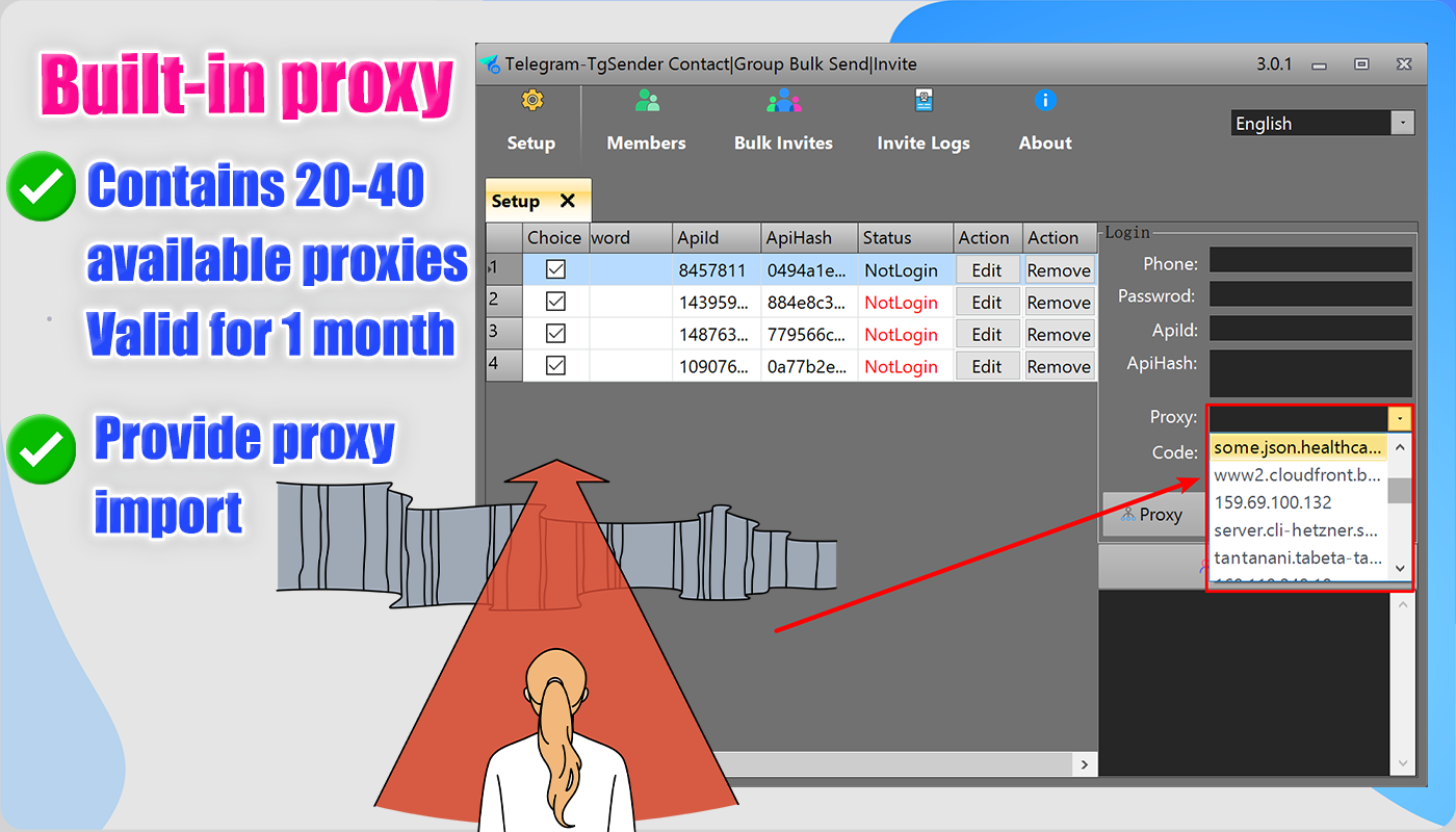 Telegram-TgSender Contact | Group Bulk Send |Invite with proxy