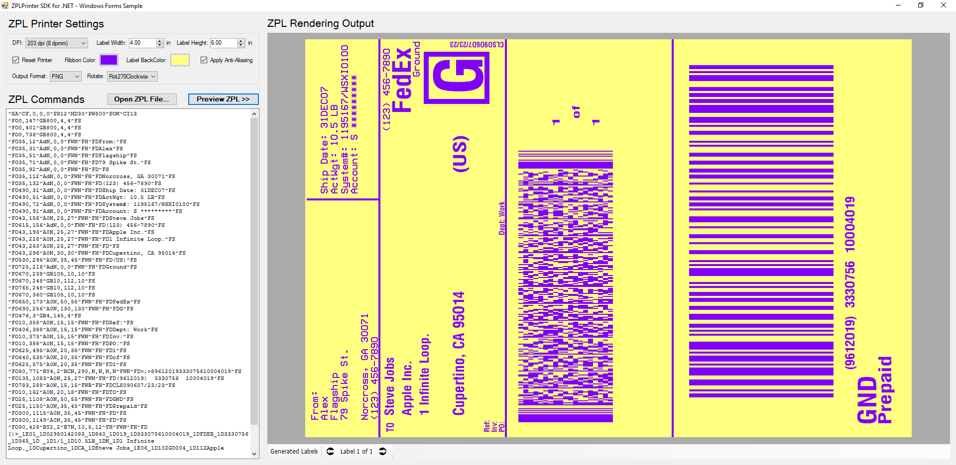 ZPLPrinter Emulator SDK for .NET Standard - Color Label Simulation