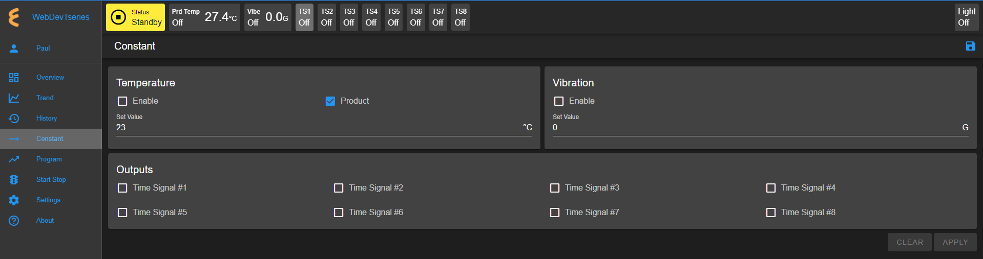 The Constant menu and its components