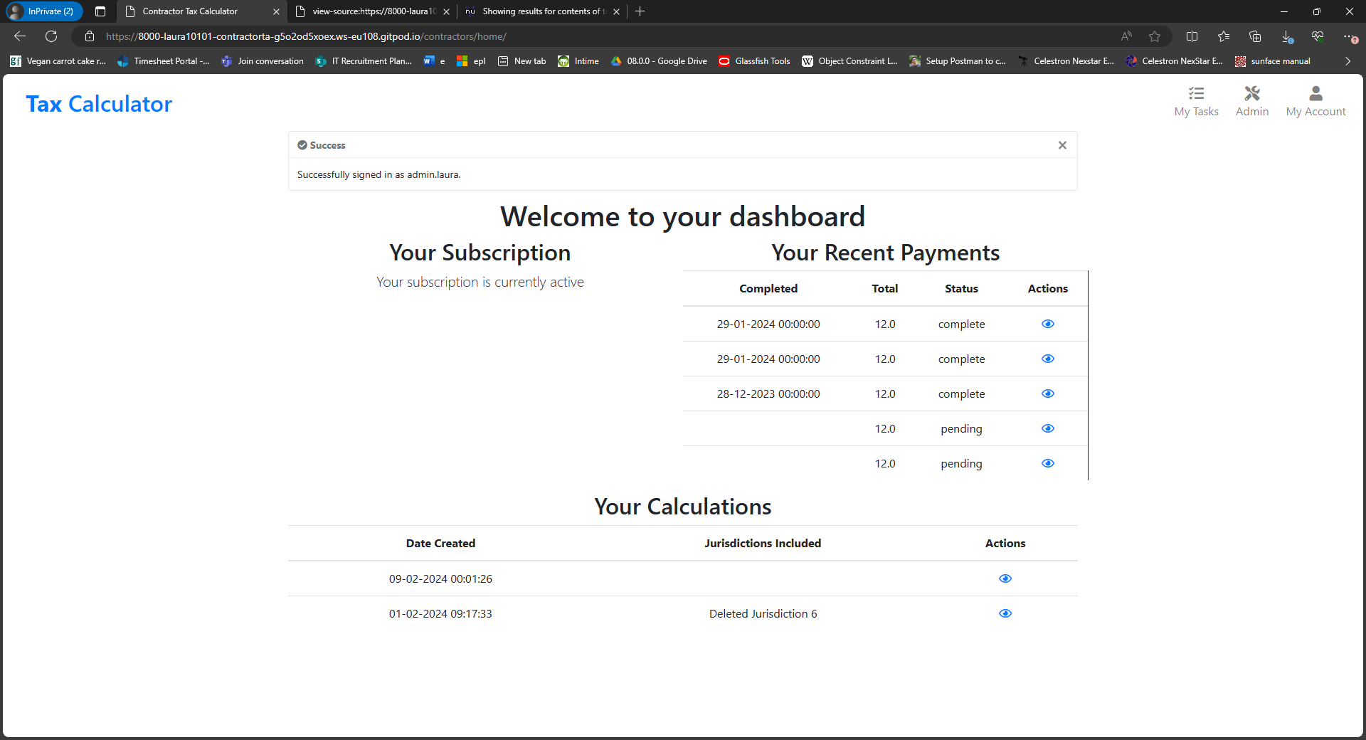 The contractor dashboard page