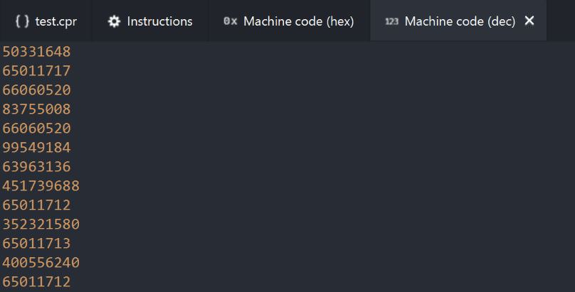 Machine code dec screenshot