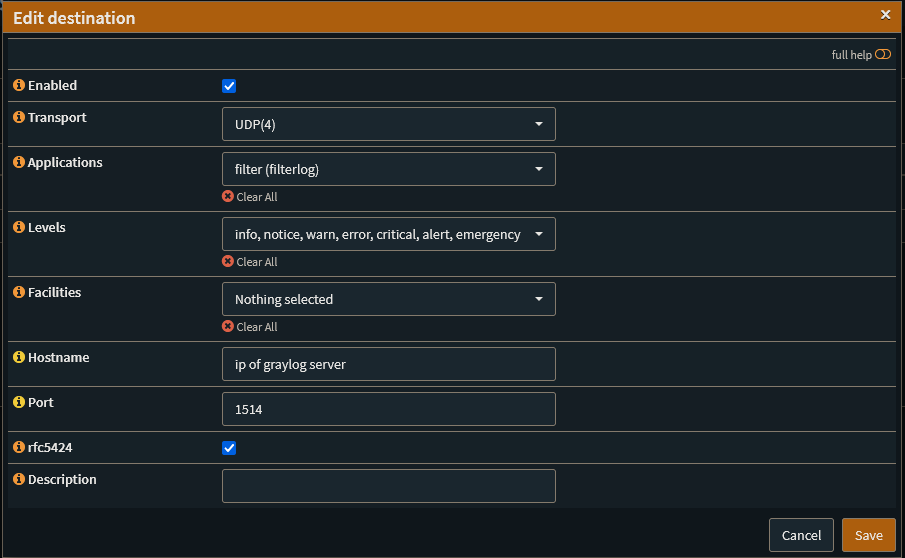 OPNsense Syslog Target