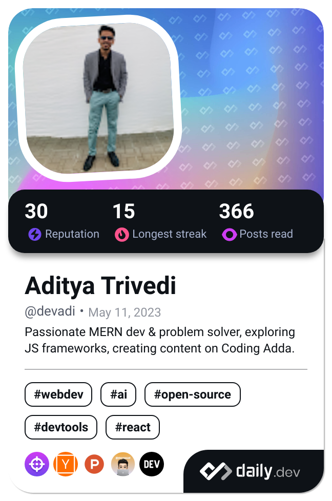 Aditya Trivedi's Dev Card