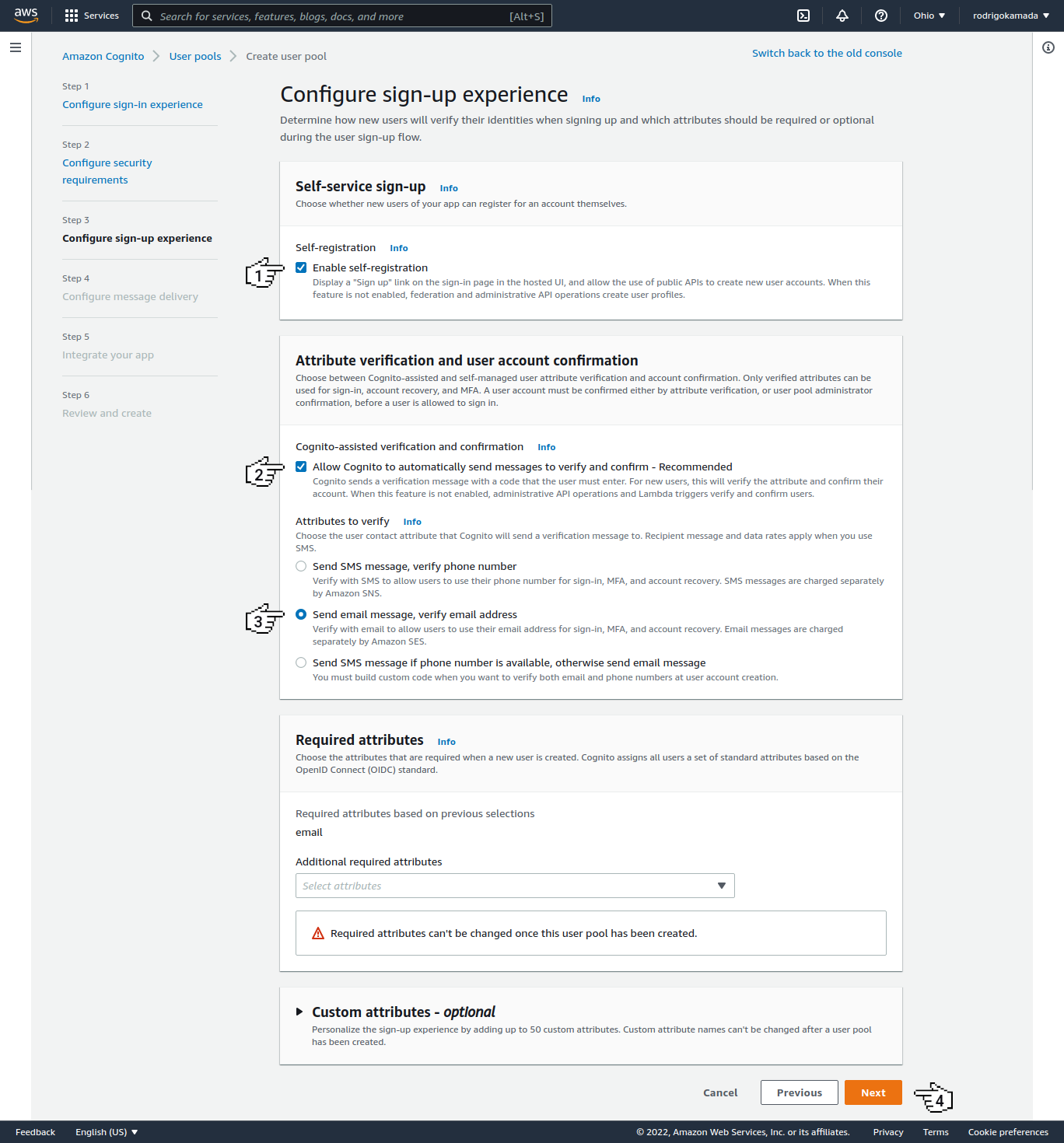 Amazon Cognito - Configure sign-up experience