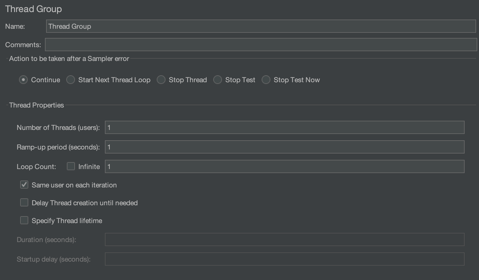 JMeter thread group