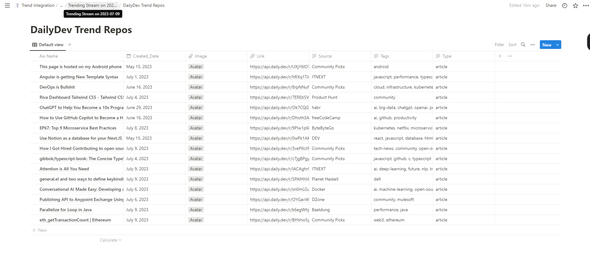 DailyDev Table