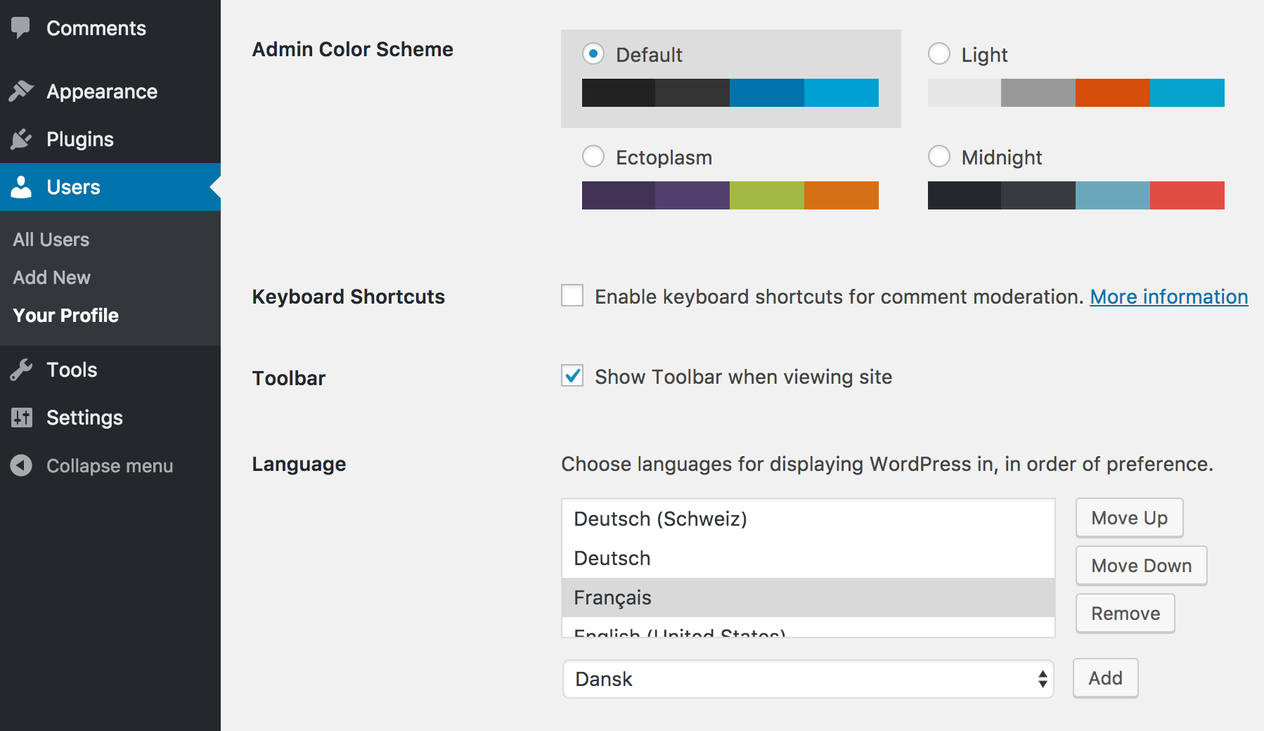 Preferred Languages: User Profile