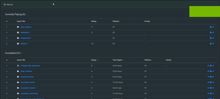 Hide/show games by category