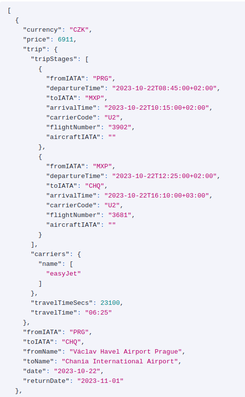 JSON array with results