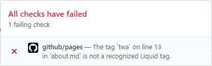 Screenshot of error GitHub displays: "The tag is not recognized"