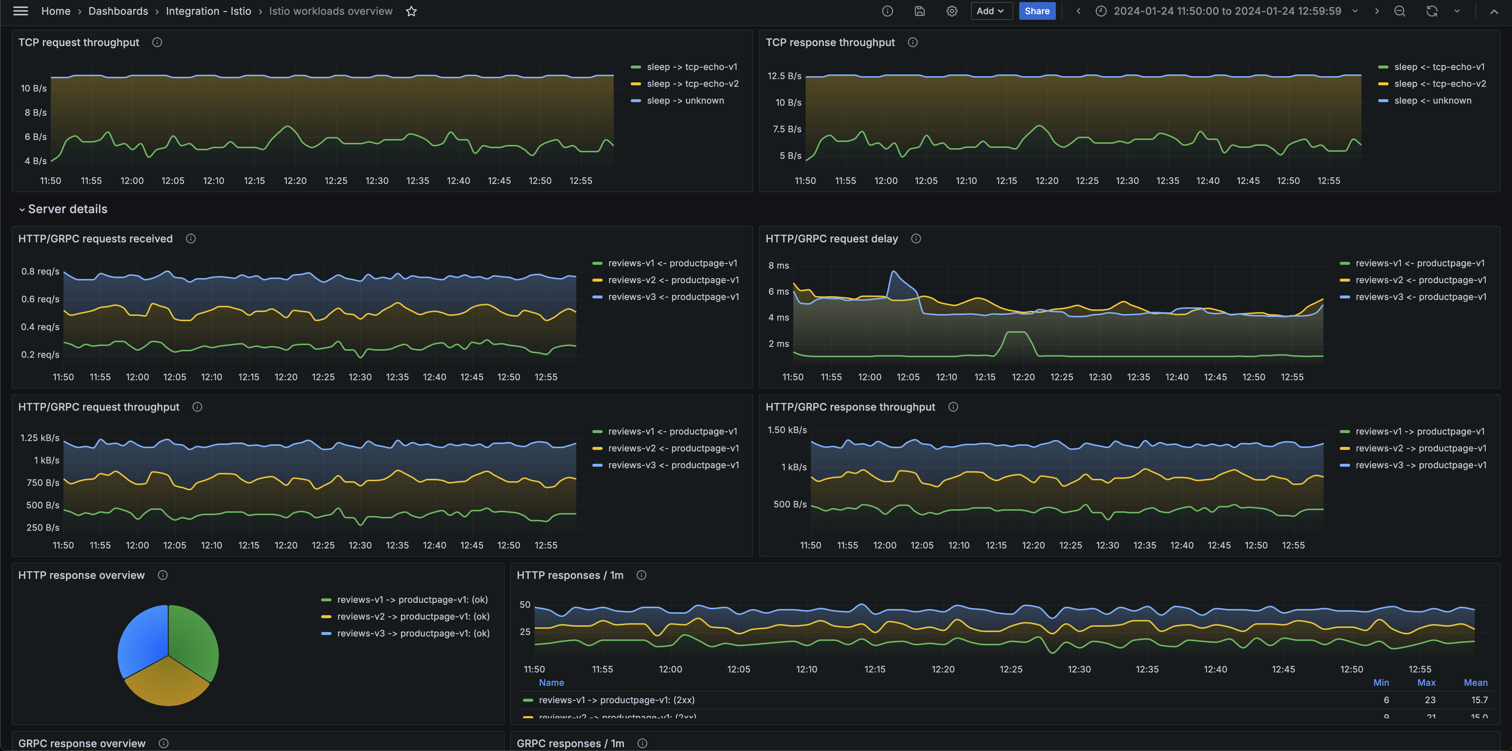 Istio workloads overview dashboard (server)