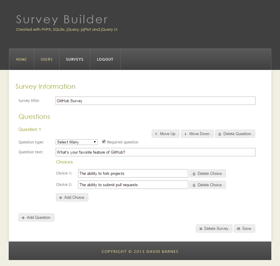 screenshot of php-survey-builder