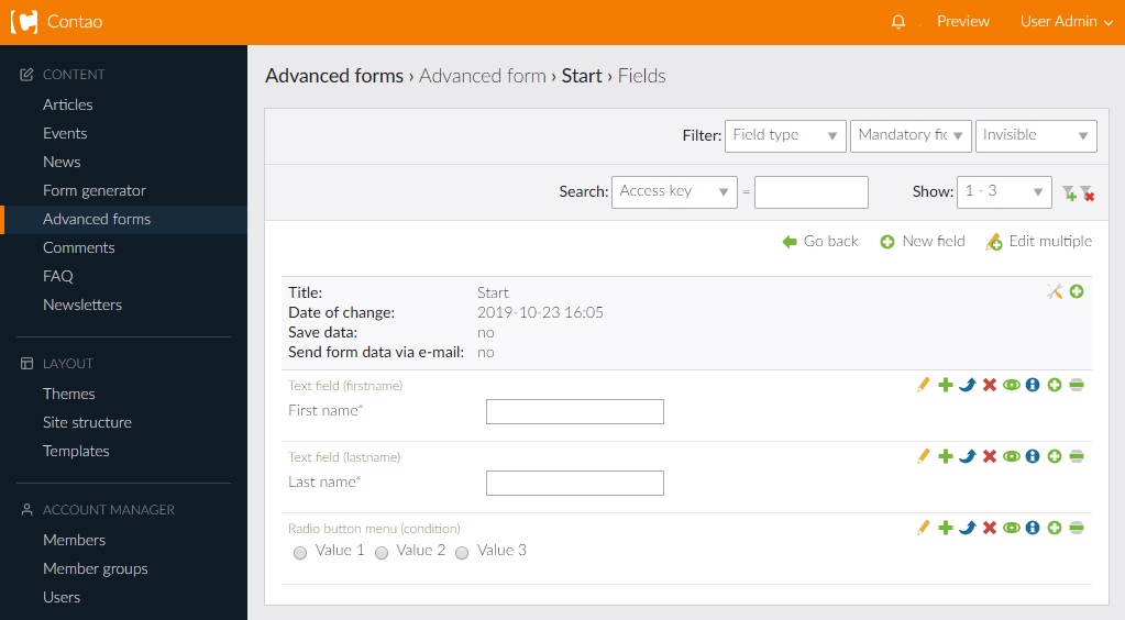 Admin View: Advanced form page fields