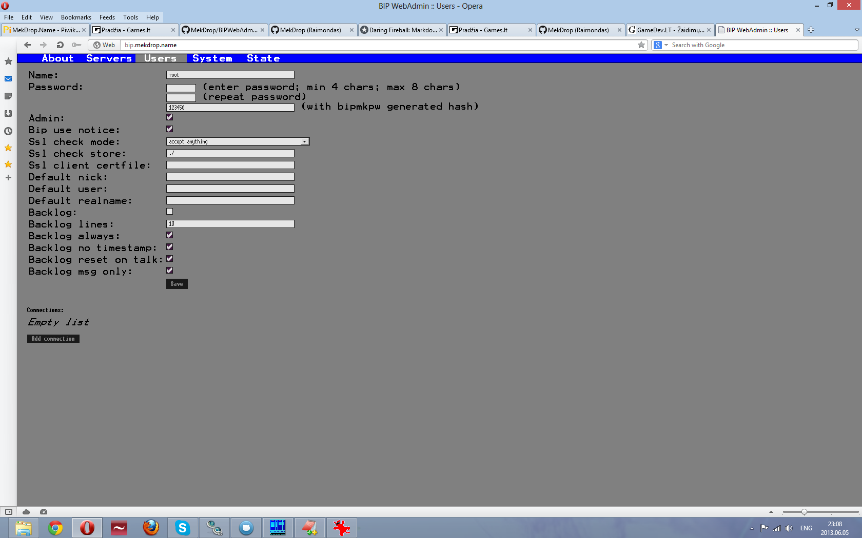 BIPWebAdmin user edit screen