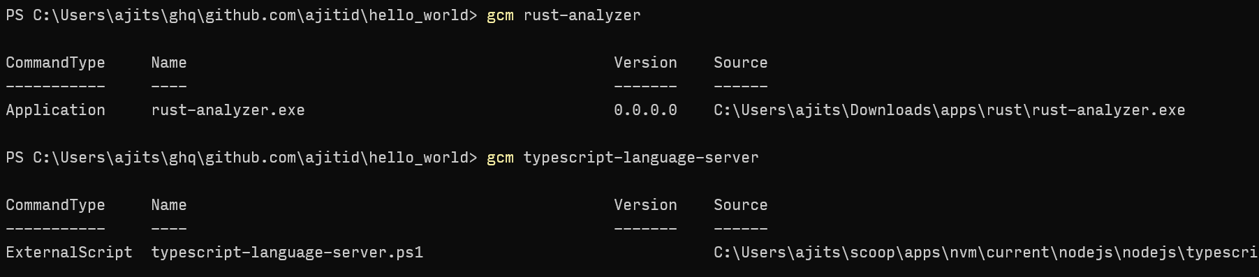 Image showing output of gcm command
