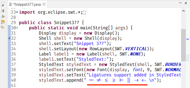 eclipse ligatures support win