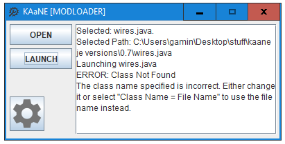 An image showing an example of an error. In this case, the class name could not be found. The user would have to change the name in the settings or select "Class Name = File Name" again.