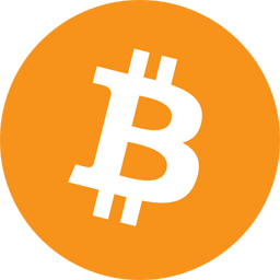 The Bitcoin logo in white with an orange background