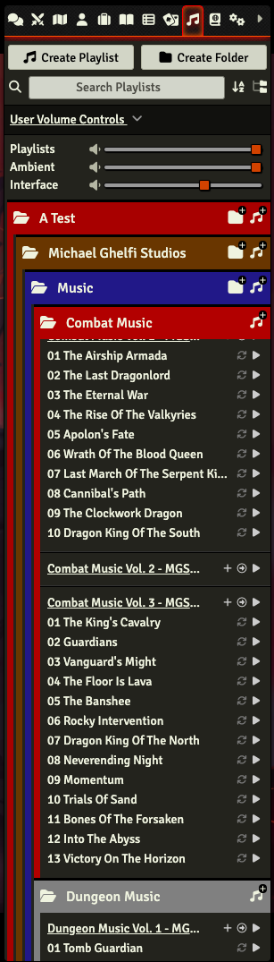 A screenshot of the music directory with sticky folder headers in action