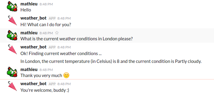 Weather Teller on Slack screenshot