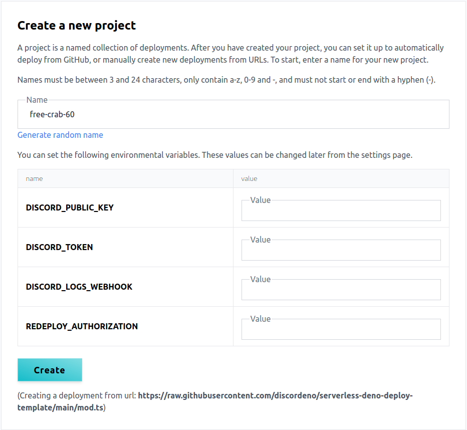 Create a New Project - Deno Deploy