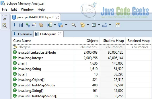 Heap dump of application with compressed oops disabled