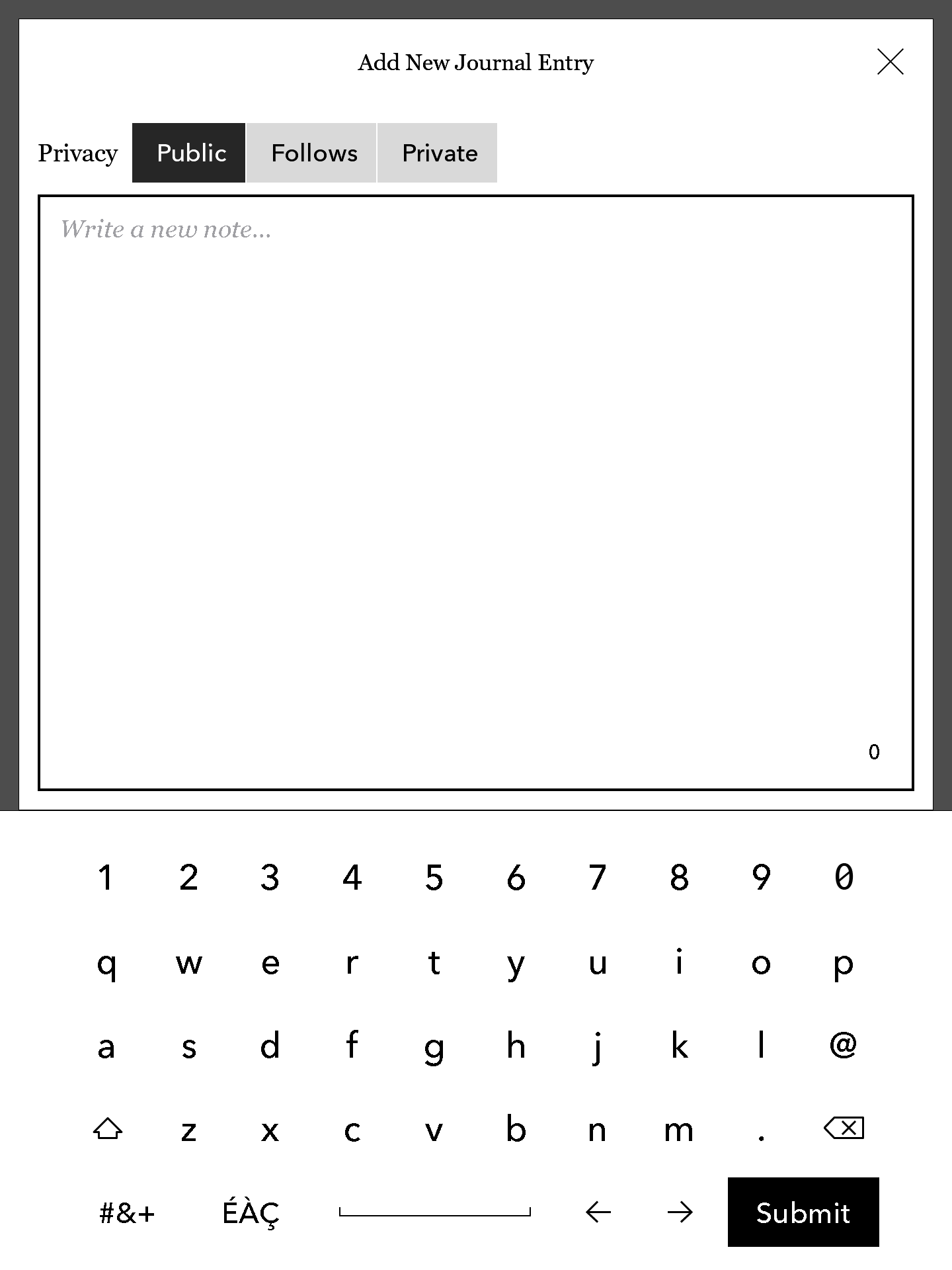 New reading journal note