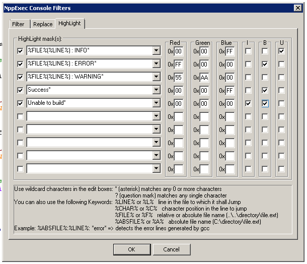 NppExec Console Filters